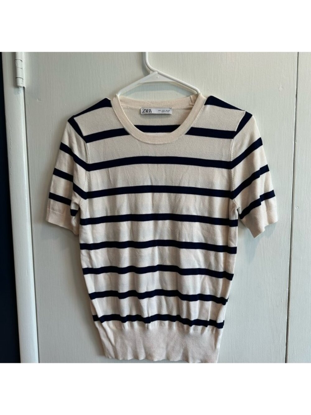 Navy and Cream Striped Knit Top